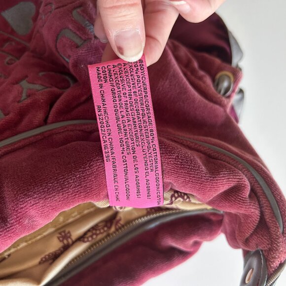 Vintage Y2K Juicy Couture Burgundy Velour Juicy Is For Life Embroidered Bag - Picture 11 of 11